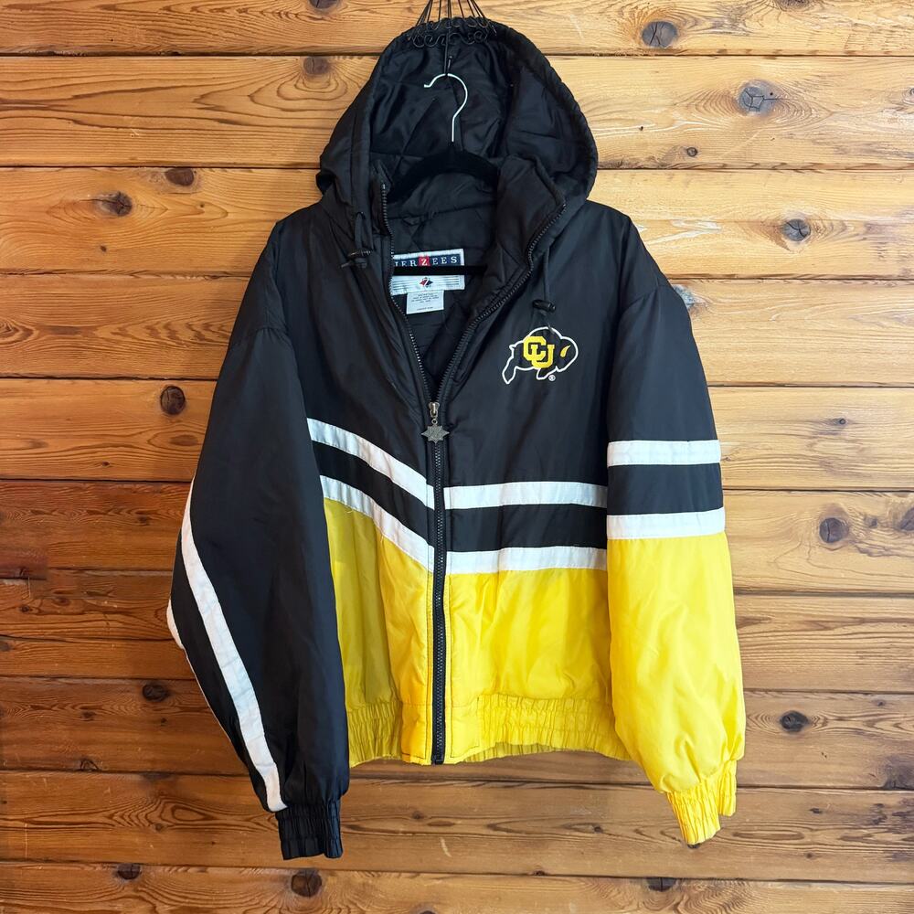 Vintage Jerzees CU Buffs Puffy Down Full Zip Hooded Jacket Mens Medium